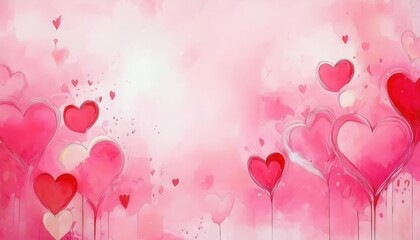 Poster - whimsical watercolor heart design with pink and red gradients, perfect for romantic cards, valentine's themes, or heartfelt messages