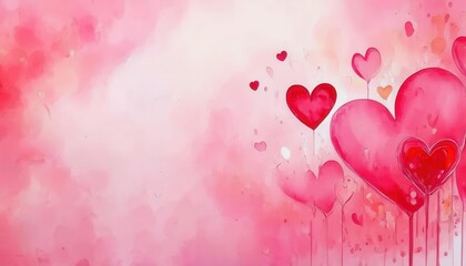 Poster - whimsical watercolor heart design with pink and red gradients, perfect for romantic cards, valentine's themes, or heartfelt messages