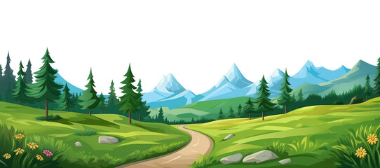 Poster - PNG Mountain view road cartoon landscape illustration mountains outdoors.