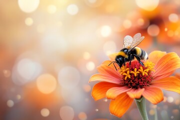 Wall Mural - A pixel art depiction of a vibrant zinnia flower garden, with tiny animated bees buzzing around and bright, cheerful colors