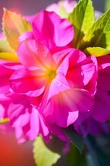 Wall Mural - Close-up of vibrant pink flower with water droplets.