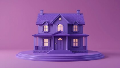 Wall Mural - Purple House Model on Circular Platform Display