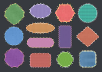 Wall Mural - fabric patches. geometrical fabric shapes with different stitches recent vector template