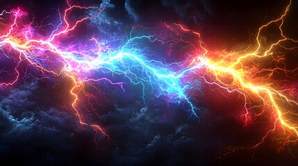 Aufkleber - Dramatic and Vibrant Multicolored Lightning like Electrical Sparks Glowing and Branching Across a Transparent Background Showcasing the Powerful and Dynamic Nature of Energy and Electricity
