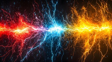 Leinwandbilder - Electrifying multicolored sparks with sharp lightning like branching patterns isolated on a transparent background for high energy designs and digital effects