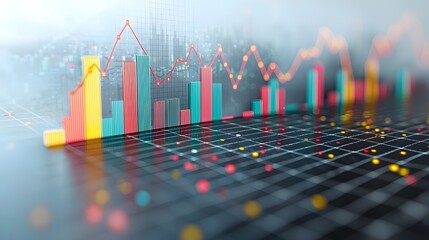 Aufkleber - Dynamic and Vibrant Combination of Colorful Line and Bar Charts Set Against a Minimalist White Background with a Faint Grid for Precision Representing Financial Data Analytics and Market Insights
