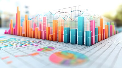Aufkleber - Striking data visualization design featuring vivid line and bar charts against a clean white background with a subtle grid overlay creating an eye catching and modern infographic for business finance