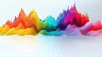 Fototapete - Stunning and visually captivating data visualization showcasing a dynamic combination of multicolored line and bar charts set against a minimalist white background with a gentle gridded pattern