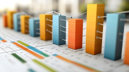 Poster - Vibrant and Layered Data Visualization with Colorful Charts Bars and Lines Overlaid on a Clean Grid Background for a Modern and Informative Presentation