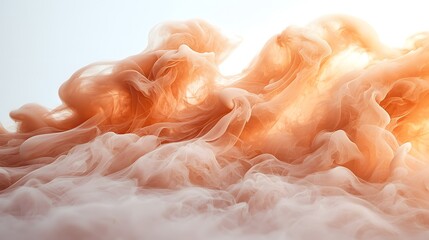 Poster - Warm Toned Smoke with Soft Flowing Curves Gently Drifting on a Clean White Background Capturing a Sense of Grace and Warmth