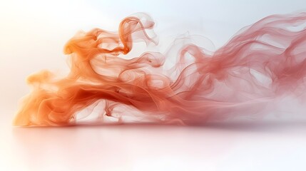 Poster - Warm hued smoke gently drifting with soft flowing shapes on a clean white background emphasizing elegance and subtlety  The abstract composition features a minimalist ethereal
