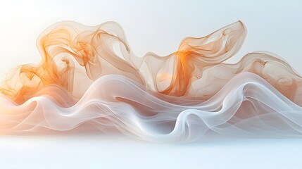 Poster - Warm Hued Ethereal Smoke Drifting with Elegant Flowing Shapes on Clean White Background Emphasizing Elegance and Subtlety of Fluid Movement