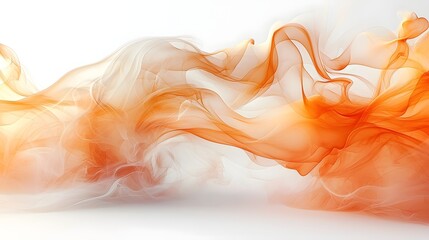 Poster - Warm colored smooth flowing smoke trails softly blending and intertwining on a clean minimal white background capturing delicate motion and ethereal atmospheric visuals