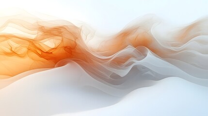 Poster - Delicate warm toned smoke patterns gently swirling and flowing in graceful ethereal curves against a pristine white backdrop creating a serene atmospheric and meditative visual experience
