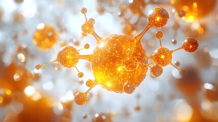 Fototapete - Captivating scientific visualization showcasing intricate molecular structures and atomic arrangements within luminous yellow spheres set against a pristine white backdrop