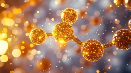Fototapete - Glowing yellow spherical structures representing detailed molecular or atomic models hovering on a clean white background for a striking and high tech scientific visual representation