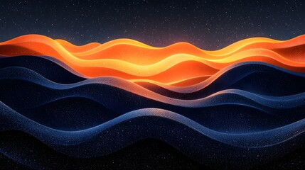 Aufkleber - Visually striking abstract gradient background with flowing undulating wave patterns in a vibrant color palette of blue orange and black  This dynamic digitally design is perfect for use as a header