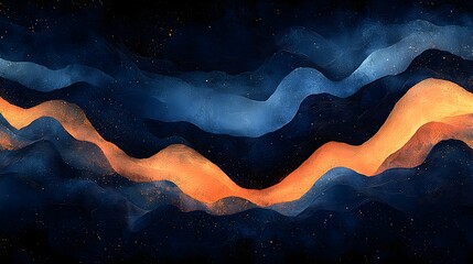 Aufkleber - Visually striking abstract background featuring a dynamic gradient wave pattern with a grainy noise like texture in a harmonious color palette of deep blue vibrant orange and rich black  This modern