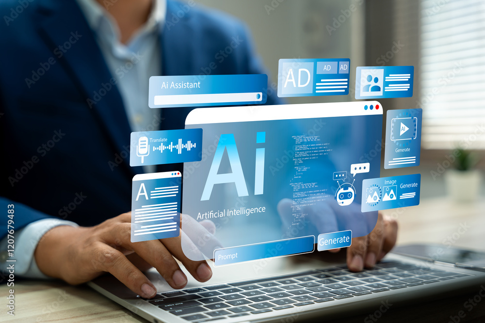Businessman use artificial intelligence AI technology for enhanced work ...