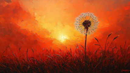 Wall Mural - a dandelion in the sunset light, embracing the freedom to make a wish.