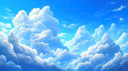 Wall Mural - beautiful panorama of blue sky with fluffy white clouds creating a serene and peaceful atmosphere.