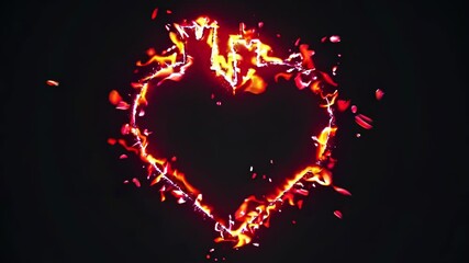 Poster - Heart shape created with vibrant flames during a dynamic light show at a nighttime festival celebration