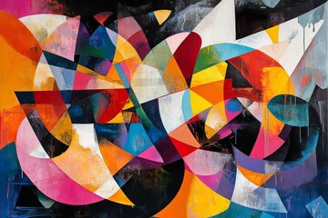 Poster - Vibrant abstract artwork featuring bold colors and geometric shapes with a dynamic composition