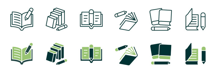 Aufkleber - education open book and crayon icon line set study writing task with pencil learning school literature signs vector illustration