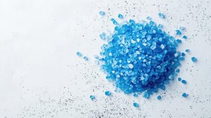 Poster - Blue Crystal Sea Salt Pile on Light Surface Elevated View Culinary Concept Minimalist Design Natural Health Seasoning Copy Space for Text