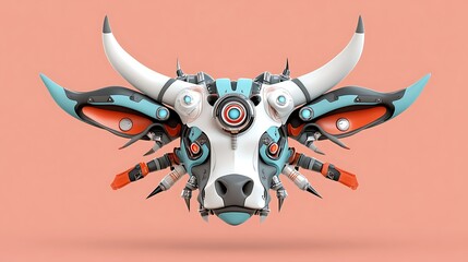 Wall Mural - Robotic Bull Head  Cyborg Cow  Futuristic Animal Design