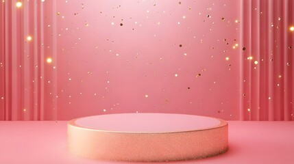 Wall Mural - deep blush pink background with subtle golden sparkles, empty area in the center for product showcas