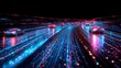 © artbot - Futuristic Highway Scene with Glowing Cars in Motion, Vibrant Light Trails at Night