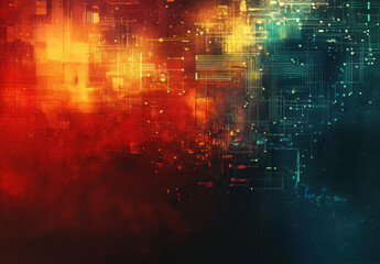Wall Mural - Abstract digital background with vibrant colors and circuit patterns