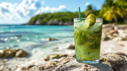 Poster - Refreshing mojito on tropical beach.