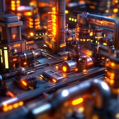 Aufkleber - Futuristic Industrial Complex Glowing Orange Lights Sci Fi Factory Technology