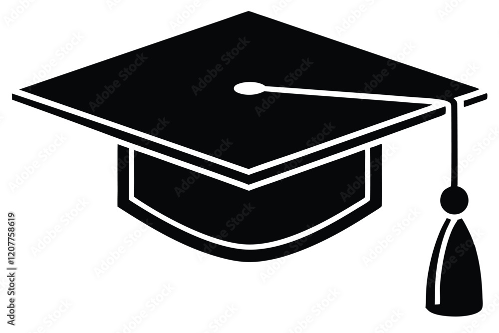 set of Grad cap silhouette icon. Clipart image isolated on white ...