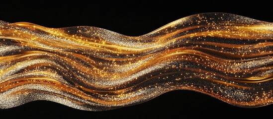 Wall Mural - glistening golden glitter wave on rich black backdrop showcasing sparkling shimmering fabric with el
