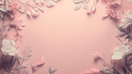 Wall Mural - A soft blush pink background with hand-drawn floral designs around the edges, empty space in the center