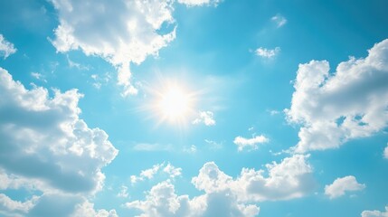 bright sunny day with light blue sky and fluffy white clouds creating a serene and joyful atmosphere