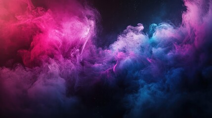 Wall Mural - glowing pink and blue smoke wave on a sleek black background showcasing the beauty of digital lighti
