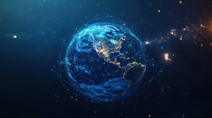 Wall Mural - futuristic digital earth with glowing connections and stars