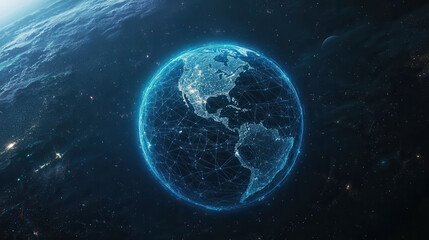 Wall Mural - digital earth with glowing connections and stars in space