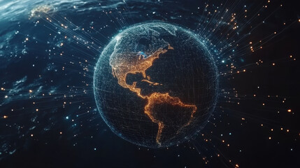 Wall Mural - futuristic digital earth with glowing connections and stars