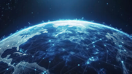 Wall Mural - digital representation of Earth with glowing connections and networks