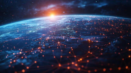 Wall Mural - stunning view of Earth from space, showcasing digital connections and networks