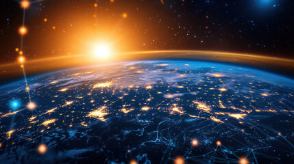 Wall Mural - stunning view of earth from space, showcasing glowing cities and sunrise