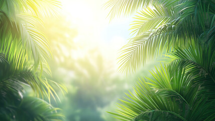 Wall Mural - sunlit tropical palm tree against a bright sky, with plenty of copy space for text or design.
