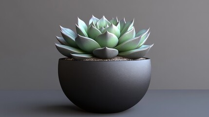 Poster - Succulent plant in modern round pot on gray background with ample copy space for text placement