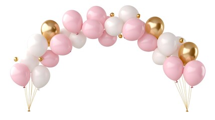 Elegant Balloon Arch in Soft Pink, White and Metallic Gold Tones for Romantic or Event