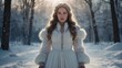 © Anastasiya - Majestic portrait of a young woman in a snowy forest wearing an elegant white dress